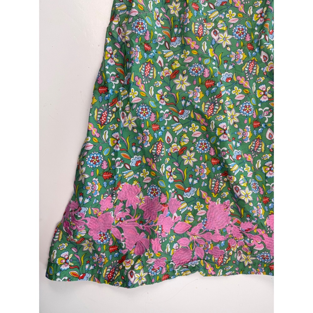 Boden Green Floral Summer Sleeveless Midi Dress Pink Embroidered Hem Womens 10 - Picture 5 of 12